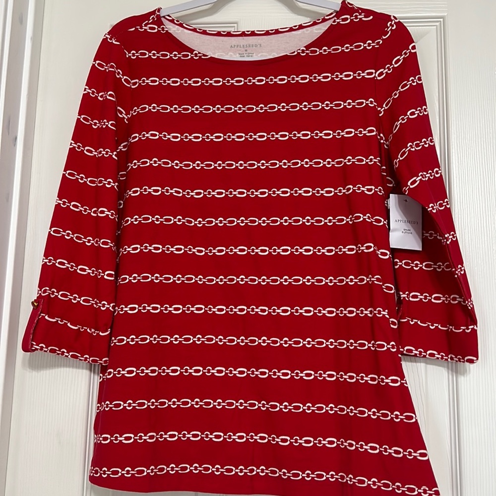 Appleseeds Red and White Chain Detail Shirt